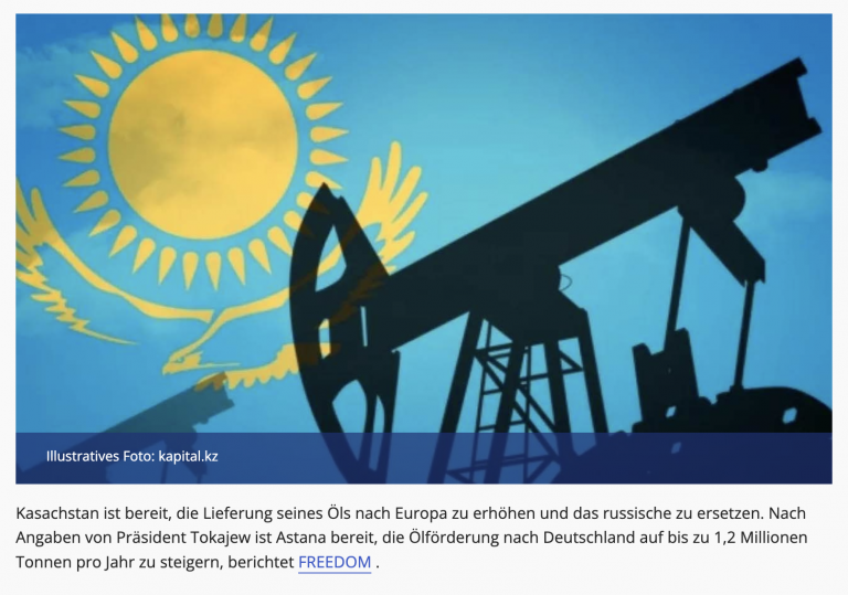 Lieferungen um das Sechsfache steigern: Kasachstan ist bereit, russisches Öl in Europa zu ersetzen